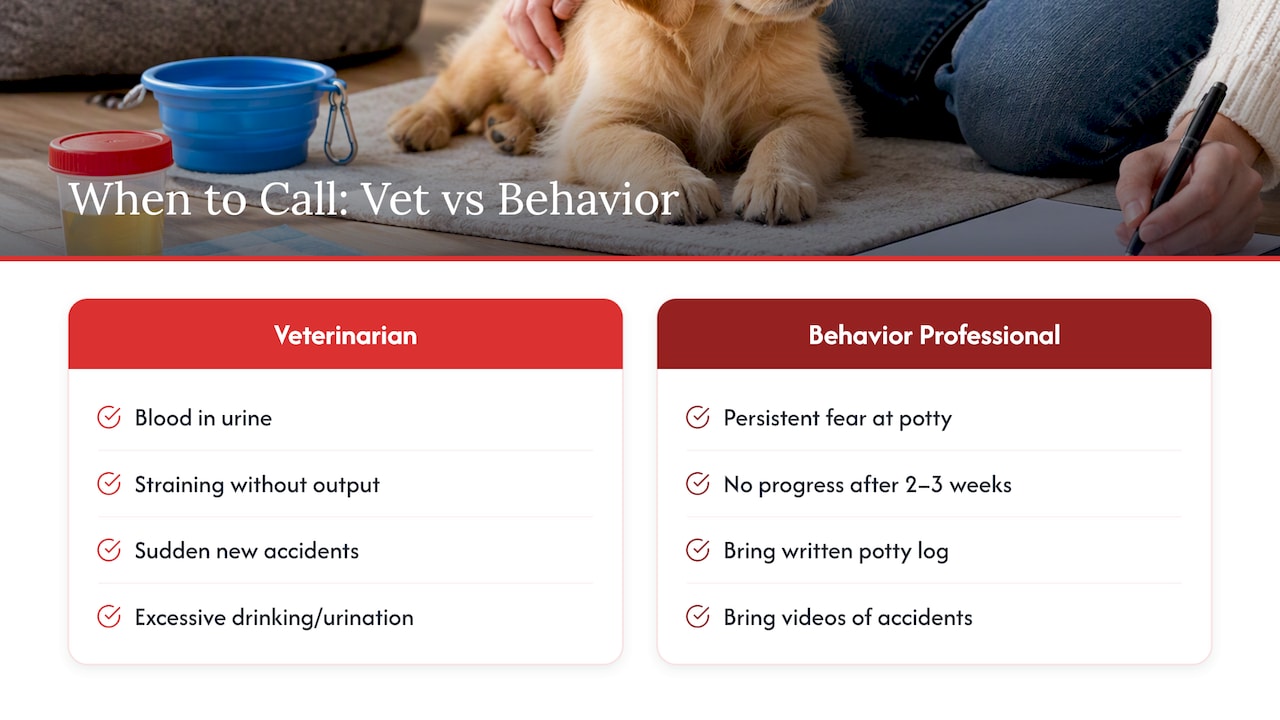 When to Call a Veterinarian or Behavior Professional — overview diagram