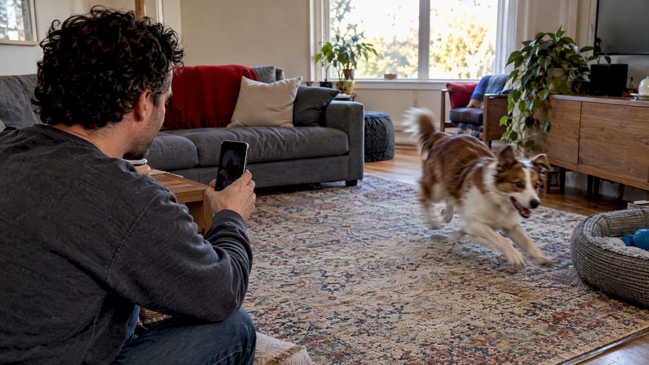 Owner recording a dog's zoomie episode